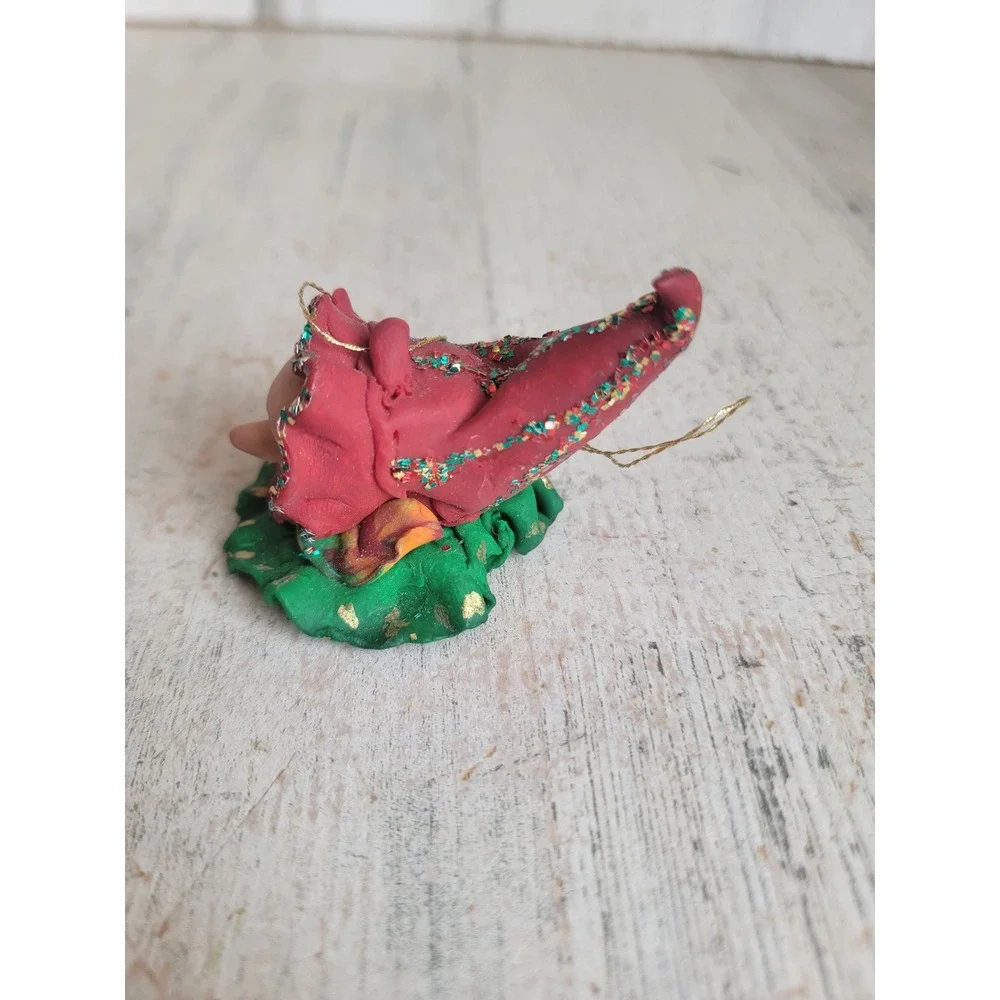 Vintage clay dough jester clown head ornament Xmas unique circus mid evil